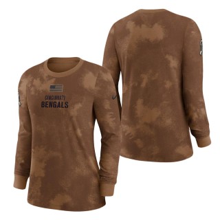 2023 Salute To Service Veterans Bengals Brown Long Sleeve Women's T-Shirt