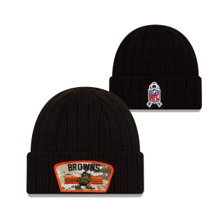 Browns Black 2021 Salute To Service Historic Logo Cuffed Knit Hat