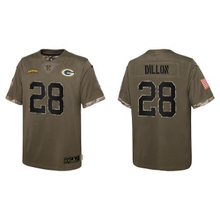 A.J. Dillon Youth Green Bay Packers Olive 2022 Salute To Service Limited Jersey